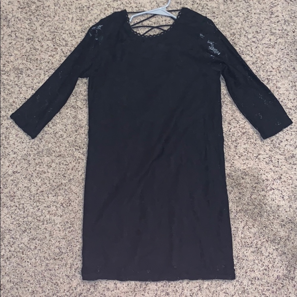 Lace black 3/4 sleeve dress - small